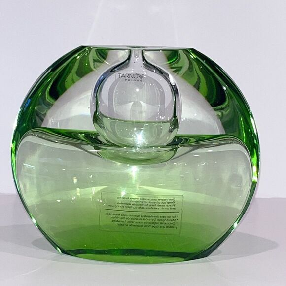 Vintage Tarnow Oil Scent Vase Emerald Green Crystal Glass Poland Double Sided - Picture 3 of 16